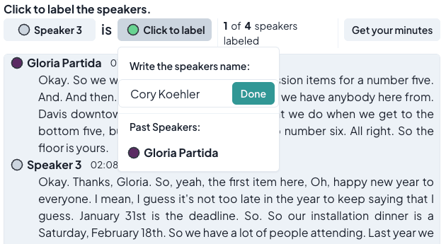 minutes generator speaker labeler